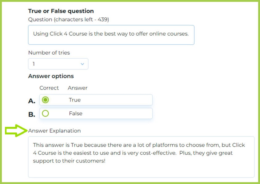 click-4-course answer explanation feature screen